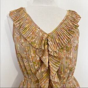 LC LAUREN CONRAD pleat ruffle neck sheet lined elastic waist sleeveless dress 10